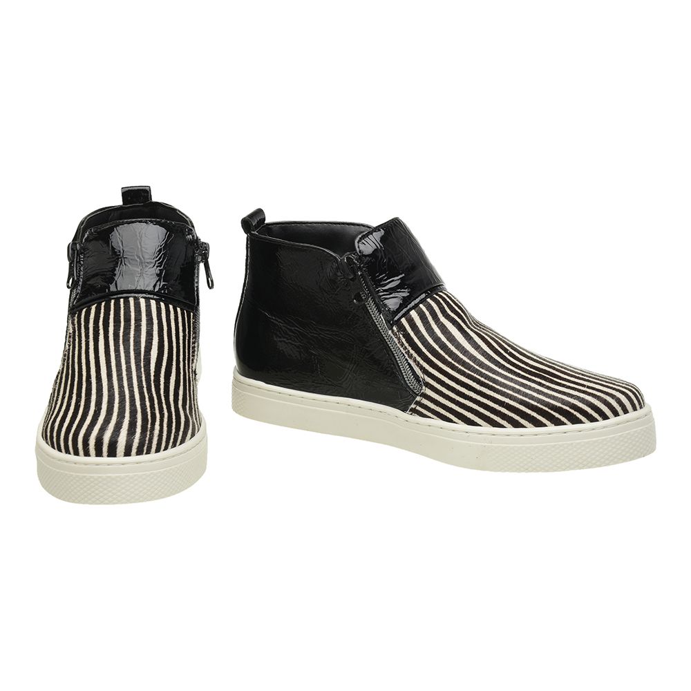 Tênis Botinha Feminina Slip On Couro Zebra Dois Zíperes 26100 - FKV Calçados