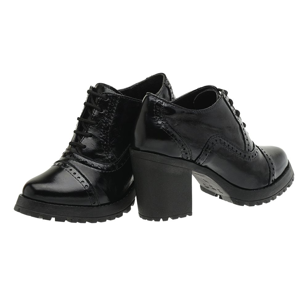 Sapato Feminino Oxford Preto Em Couro Salto Tratorado 19000 Fkv