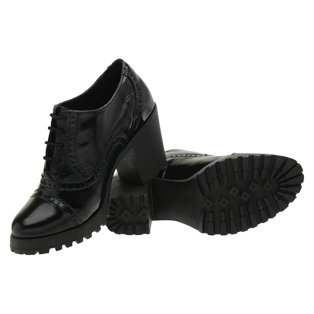 Sapato Feminino Oxford Preto Em Couro Salto Tratorado 19000 Fkv