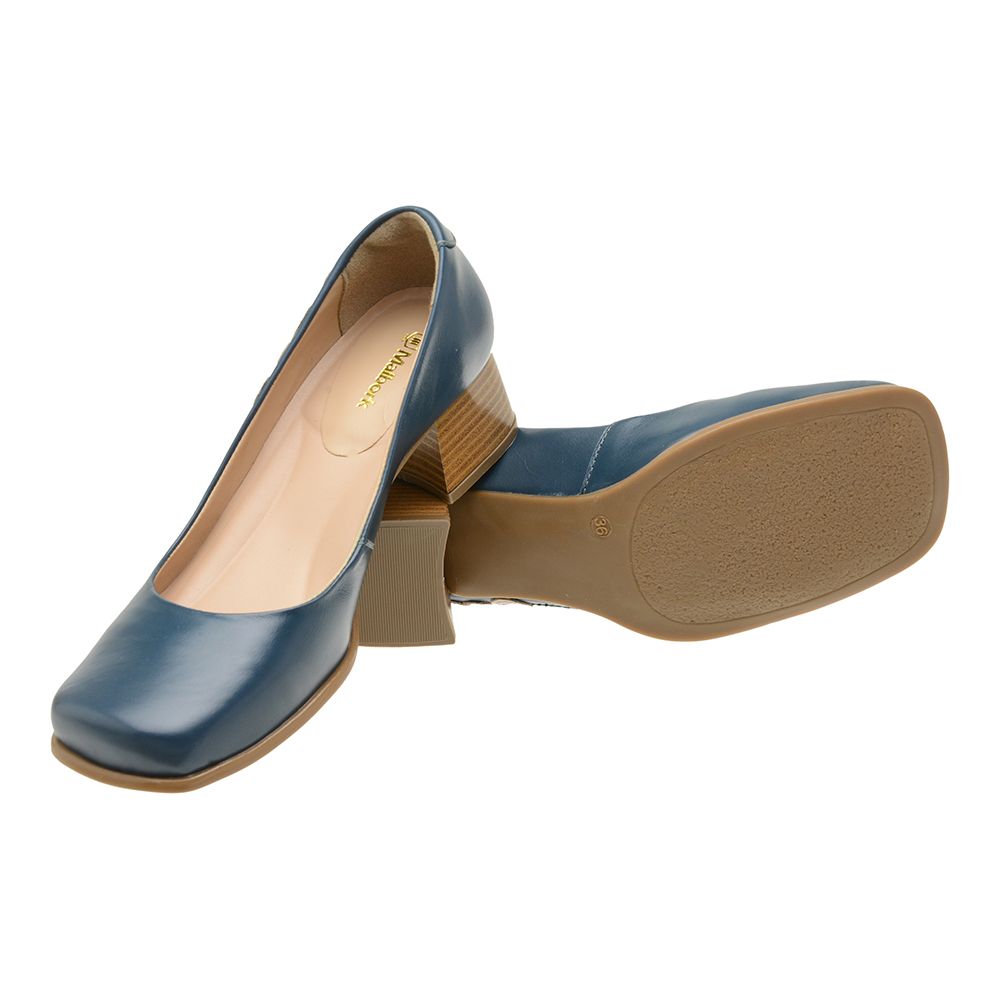 Sapato Feminino Boneca Retro Bico Quadrado Em Couro Azul 3164 - FKV Calçados